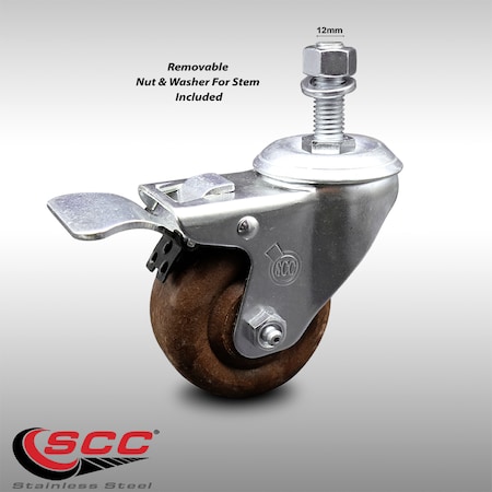 Service Caster 3 Inch SS High Temp Glass Filled Nylon 12mm Stem Caster Total Lock Brake SCC SCC-SSTSTTL20S314-GFNSHT-M1215